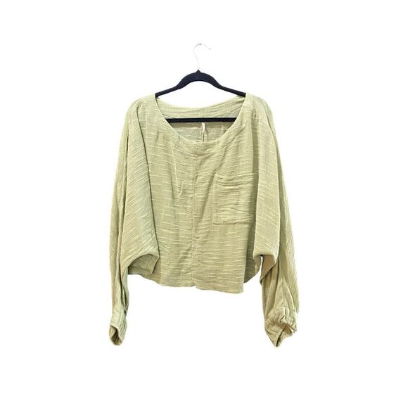Free People Green Oversized Long Balloon Sleeves Blouse Top Size Large - Picture 1 of 4